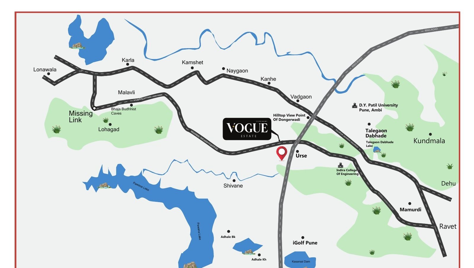 Vogue Estate regional connectivity map — Urse, Talegaon, near Pune-Mumbai Expressway